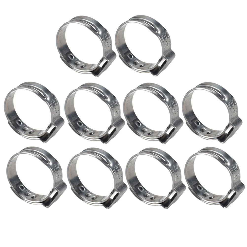 

10pcs Single Ear Clamp Stainless Steel Hose Clip for Gas Pipe Durable Anti Rust Home Automotive Industrial Marine Use