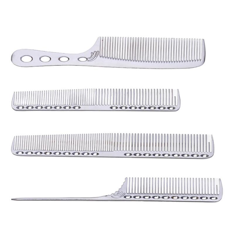 4Pcs Aluminum Hair Combs Set: Long Cutting Comb,Short Styling Comb,Handle Combs,and Tail Comb for Professional Barbers