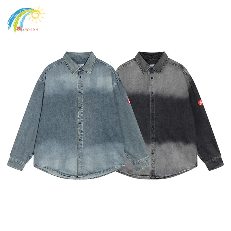 

Gradient Vintage Washed Cav Empt CE Long Sleeved Denim Shirts Men Women Best Quality Loose Blue Black CAVEMPT Shirt With Tags