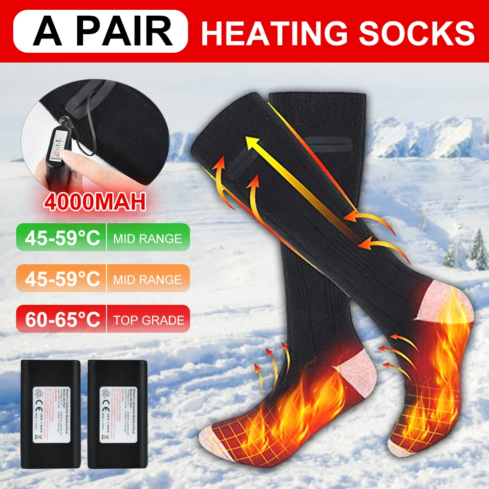 Winter Electric Heated Socks with Portable Power Bank Adjustable 3 Temperature Settings Heating Socks Unisex for Outdoor Travel