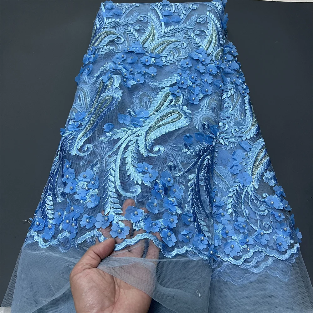 

2025 New African Nigerian High Quality Lace Fabric Embroidered Tulle Net for Wedding Gowns Elegant Bridal Dress Material 5 Yards