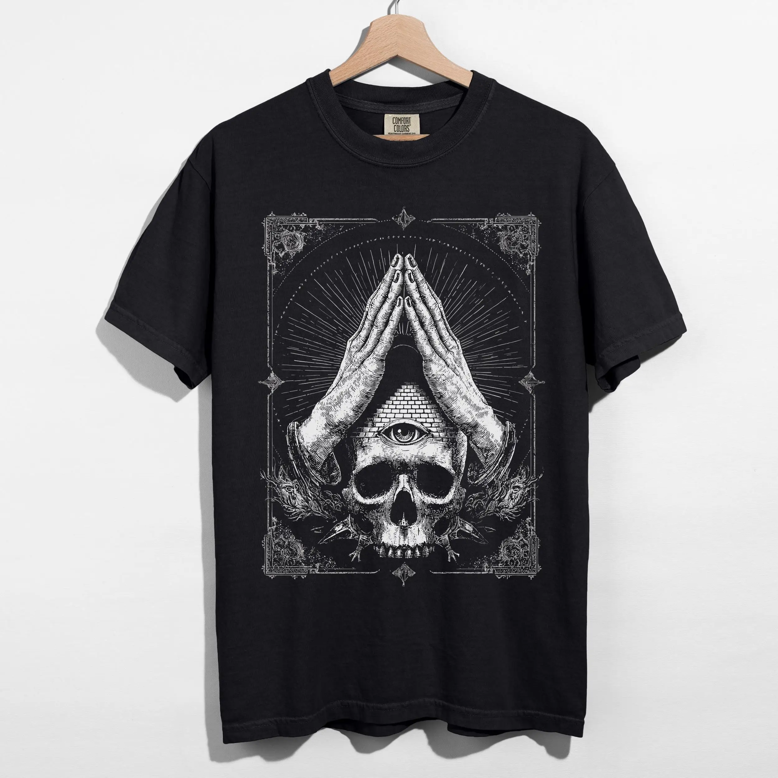 Unisex Occult Skull Psychedelic Gothic T-Shirt Punk Grunge Streetwear Alternative Goth Clothing Trippy Tarot Card Shirt Gift For