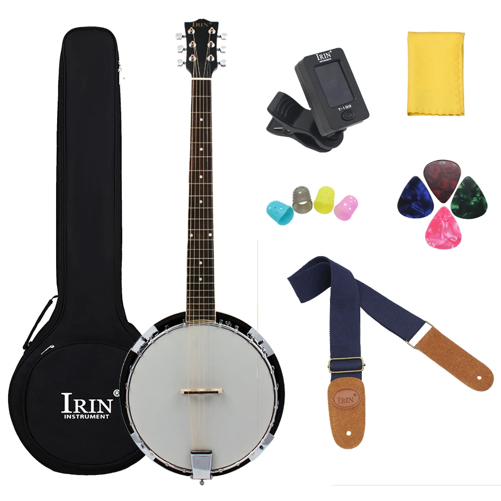 IRIN 6 Strings Banjo 22 Frets Adult Guitar Playing 6 Strings Guitar 6-string Banjo with Banjo Bag Tuner Picks Strap Accessories