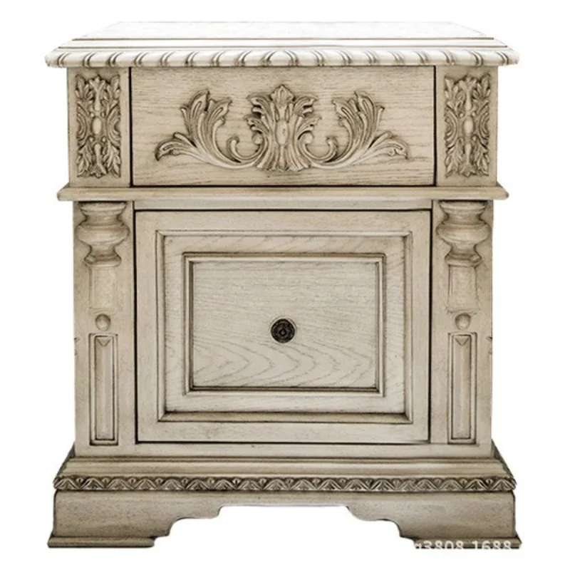 

American solid wood bedside table furniture bedroom oak log old carved retro locker