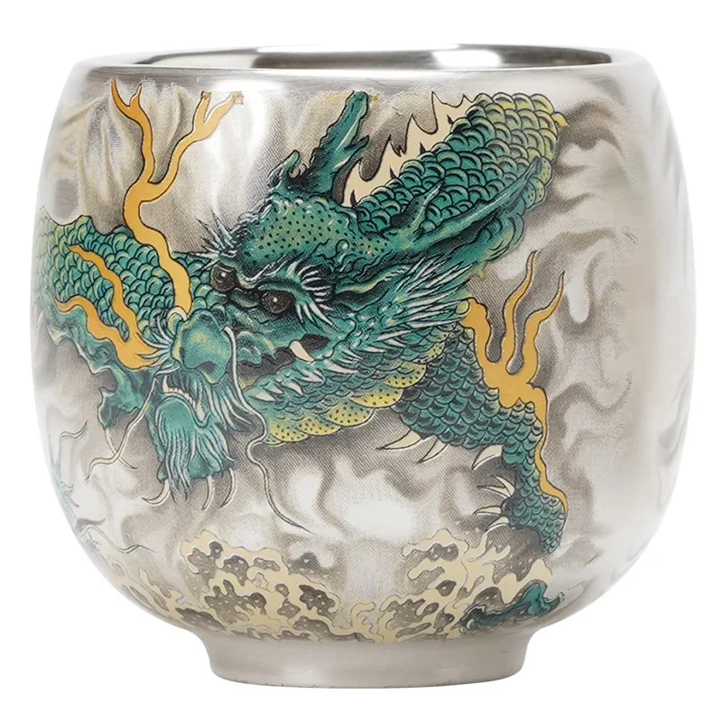 

Extremely plain silver Qinglong tea cup High-end exquisite tea cup Household personal cup Chinese tea set Master Single