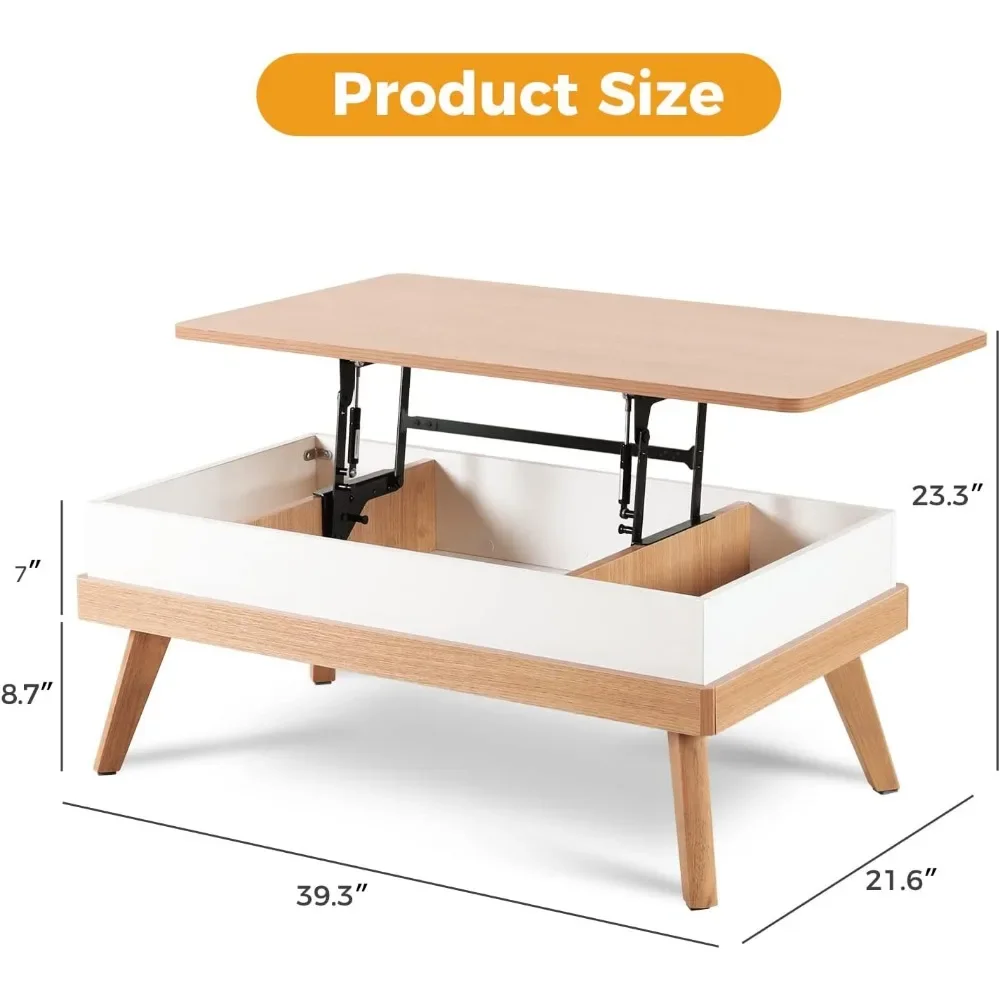 Mesa central de centro elevatória com compartimento de armazenamento oculto, fácil de montar, mesa de jantar para recepção de sala de estar/casa fora