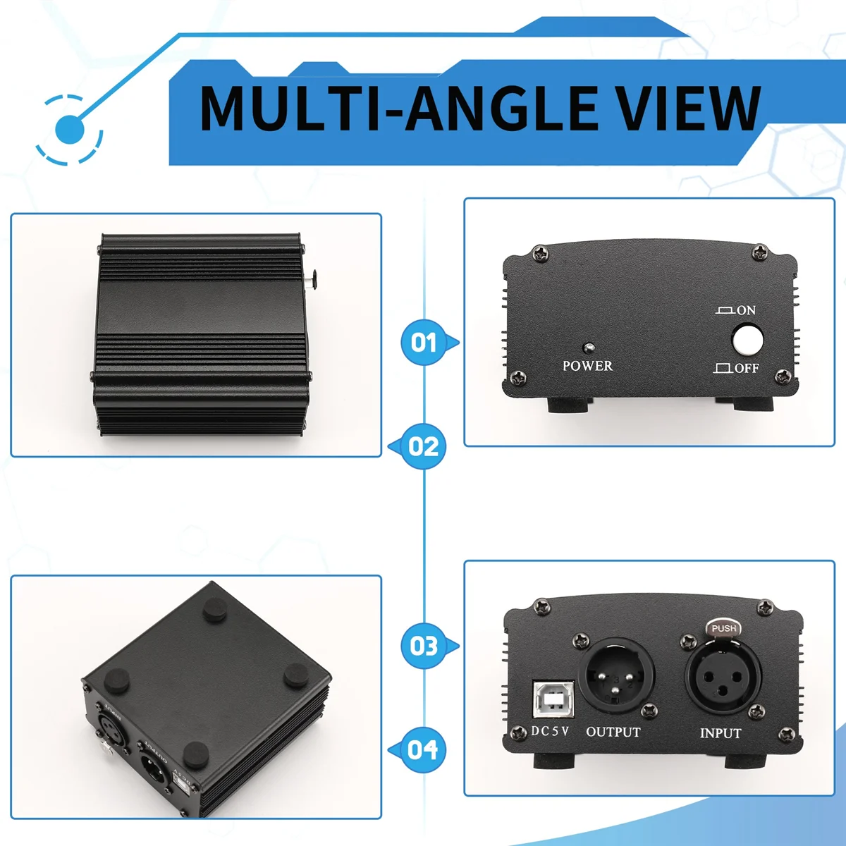 ABZW 1-Channel 48V Phantom Power Supply with XLR 3 Pin Microphone Cable for Condenser Microphone Music Recording Equipment