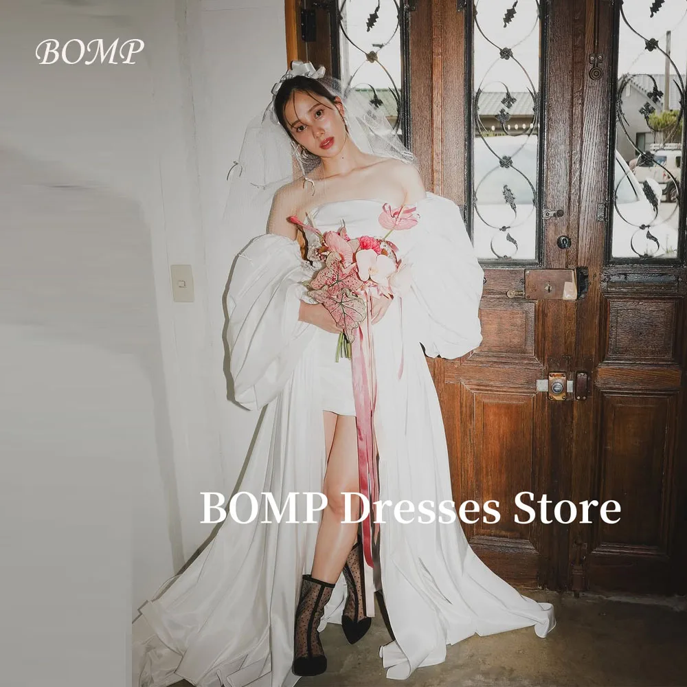 

BOMP Strapless Mini Short Wedding Dresses With Detachable Train Short Sleeves Korea Japan Bridal Gowns Photo shoot Customized