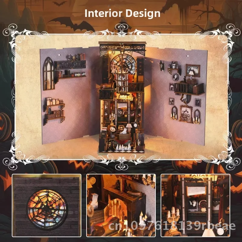 DIY المقصورة بناء لعبة المكعبات الظلام الأسرة ماجيك Bookend نموذج منزل الخشب الحرفية كيت للأعمار 14 + هدية عيد الهالوين #2