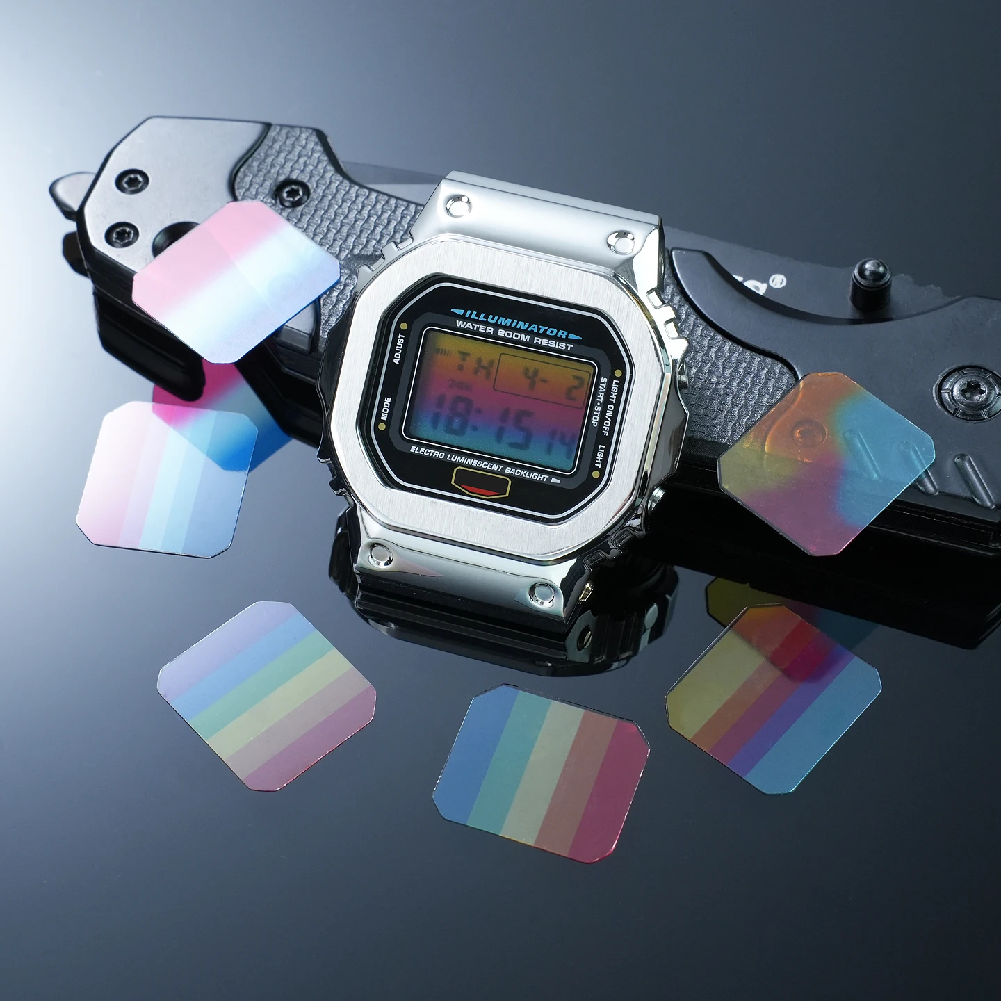 Refit dial screen accessories For Casio DW5600 GW-B5600 GB-5600 GW-M5610 Screen Stickers Rainbow Gradient Display Screen Coating