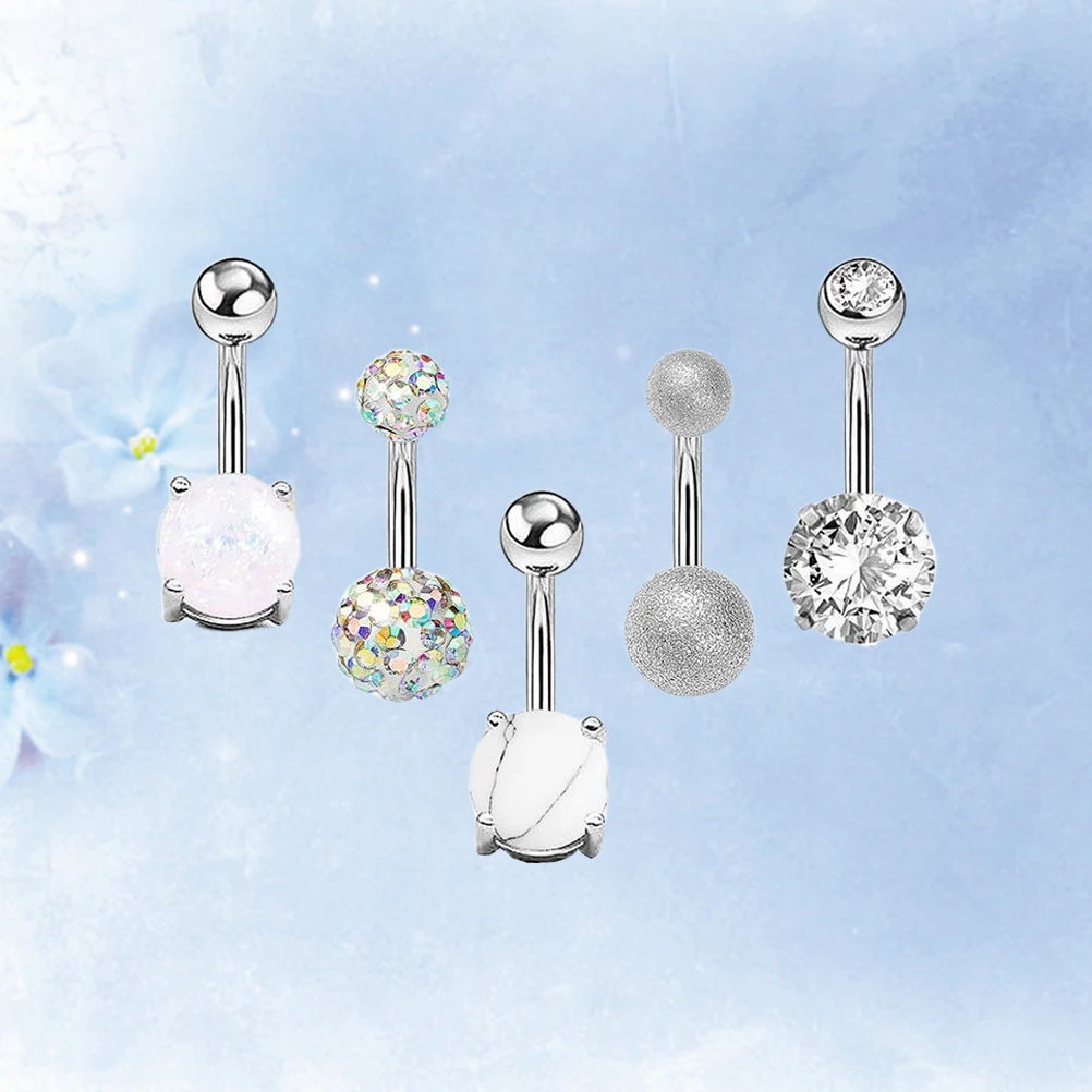 5 stks Zirkoon Knop Ringen Dangle Rvs Buik Ring Navel Piercing Sieraden Rvs Vrouwen Body Art Geschenken