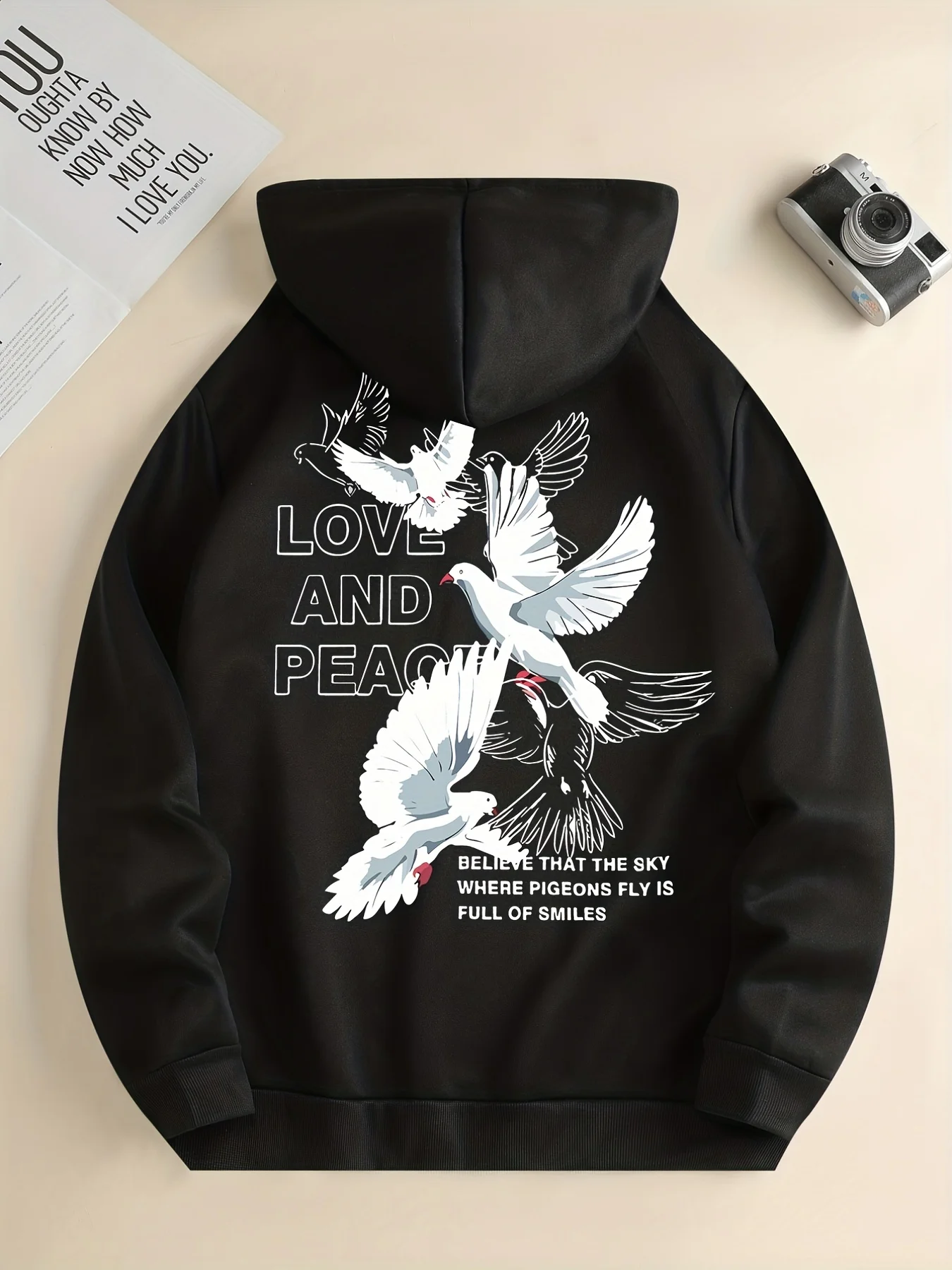 Love And Peace Letter Dove Printed Hoodies Casual Women Sweatshirts Comfortable Fleece Pullover Crewneck Loose Female Clothes