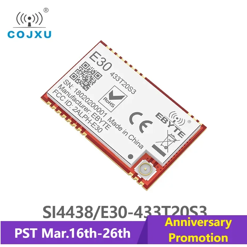 SI4438 433MHz RF TCXO Module ebyte E30-433T20S3 SMD Serial Port Wireless Transceiver 100mW 2500m Long Range IPEX Connector