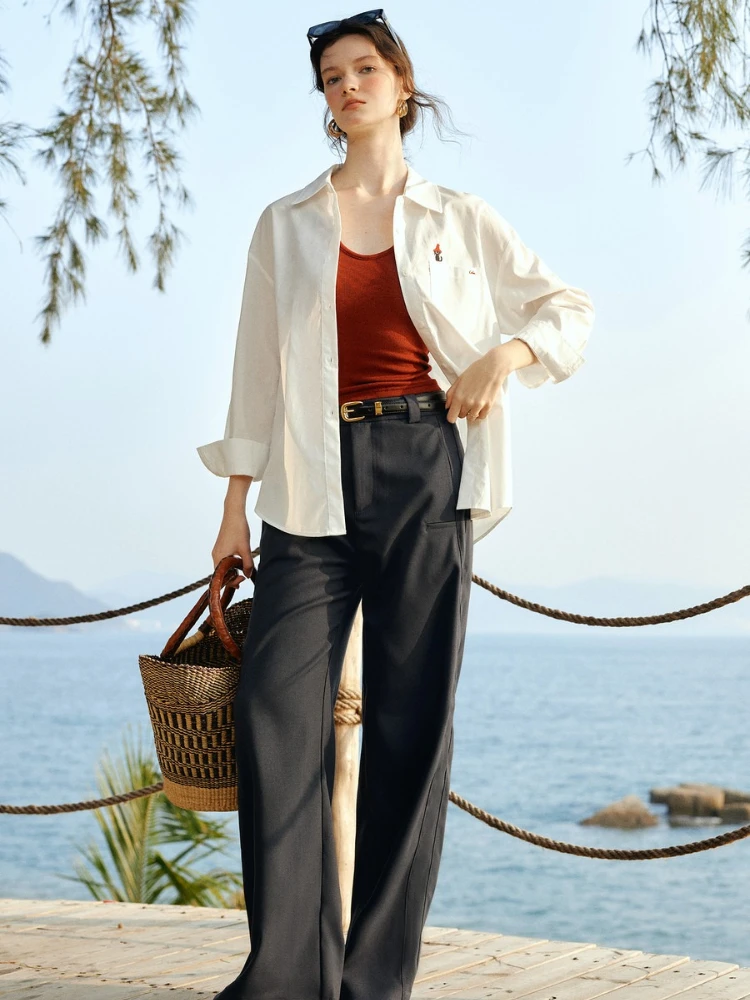 OLrain Women's Wide Leg Trousers Commute Loose Fit Straight Pants Spring 2026 Office Lady Solid Long Female Pants O58CK002696