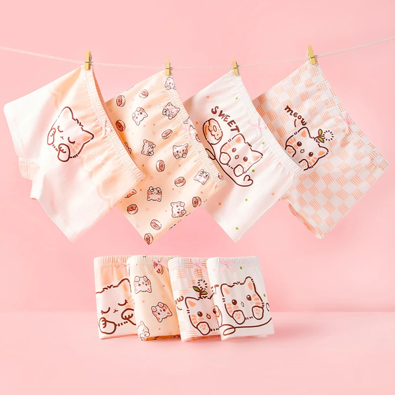 

4 шт., хлопковые мягкие трусики для девочек, детские милые трусики с рисунком персонажа, студенческие трусы-боксеры, детское нижнее белье, детские боксеры