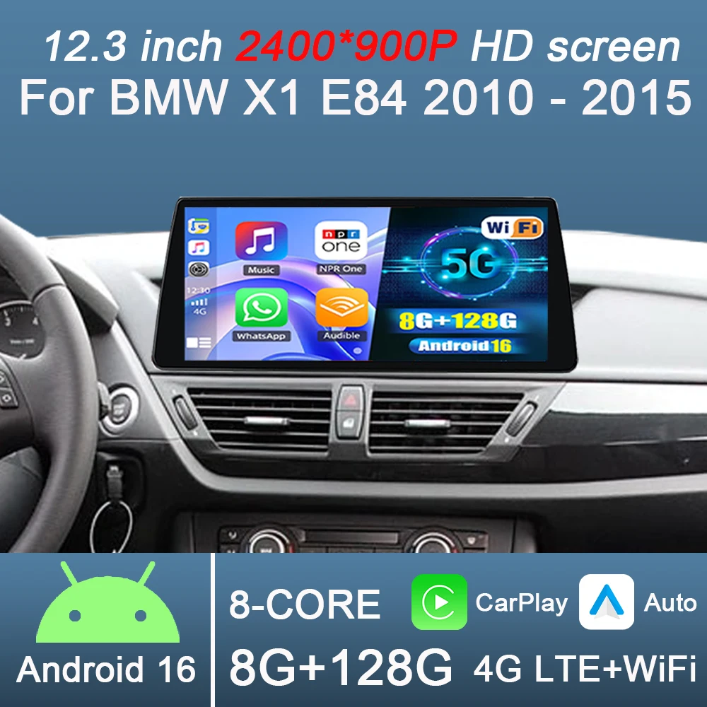 12.3 Inch Android 16 Carplay Auto for BMW X1 E84 2010 - 2015 CIC System Car Radio Multimedia Player Stereo 2400*900P GPS DPS