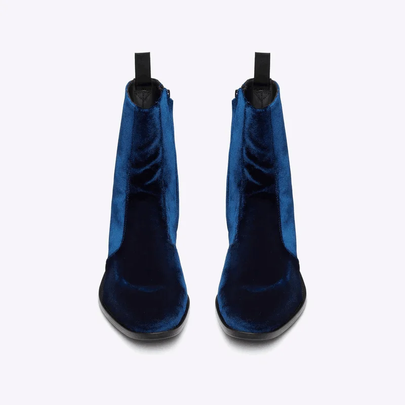 Chelsea boots men 2024 spring and summer fashion personality pointed height increase sky blue velvet side zipper Martin boots tr