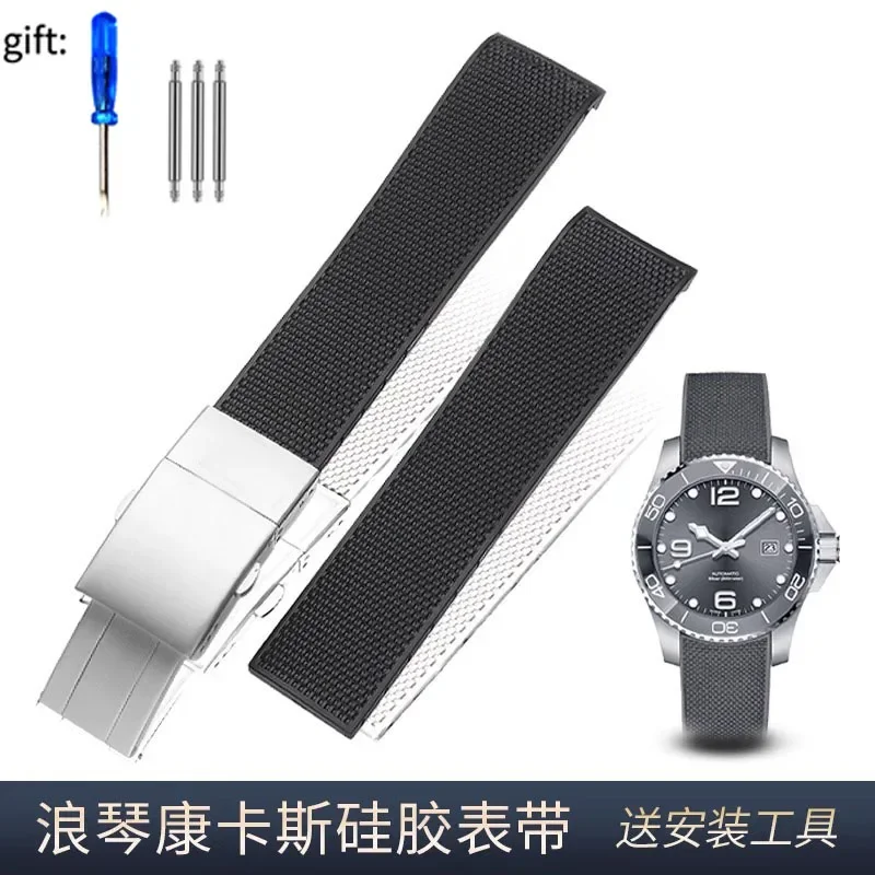 Rubber Silicone Watch Strap Waterproof Watchband for Longines Strap for Conquest HydroConquest L3.742 782 Series 21mm