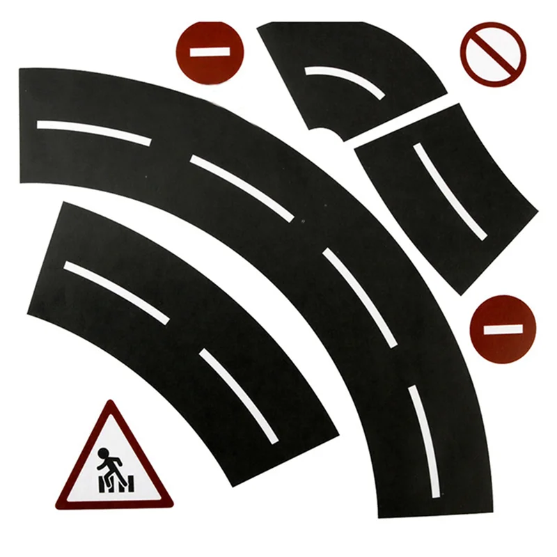 AC52-2 Set Play Road Tape For Toy Cars And Trains 3 Rolls 4.8Cmx5m Straight Curve Track Traffic Signs - Kids Gifts