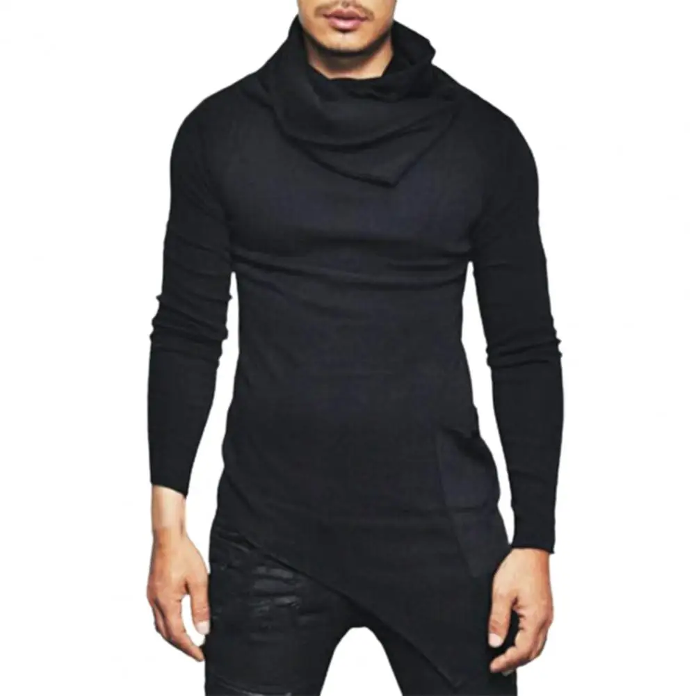 Hot Sale Fashion Streetwear Turtle neck Street T shirt Men Hip Hop Long Sleeve Asymmetry Thin Designed Men\'s T-Shirt