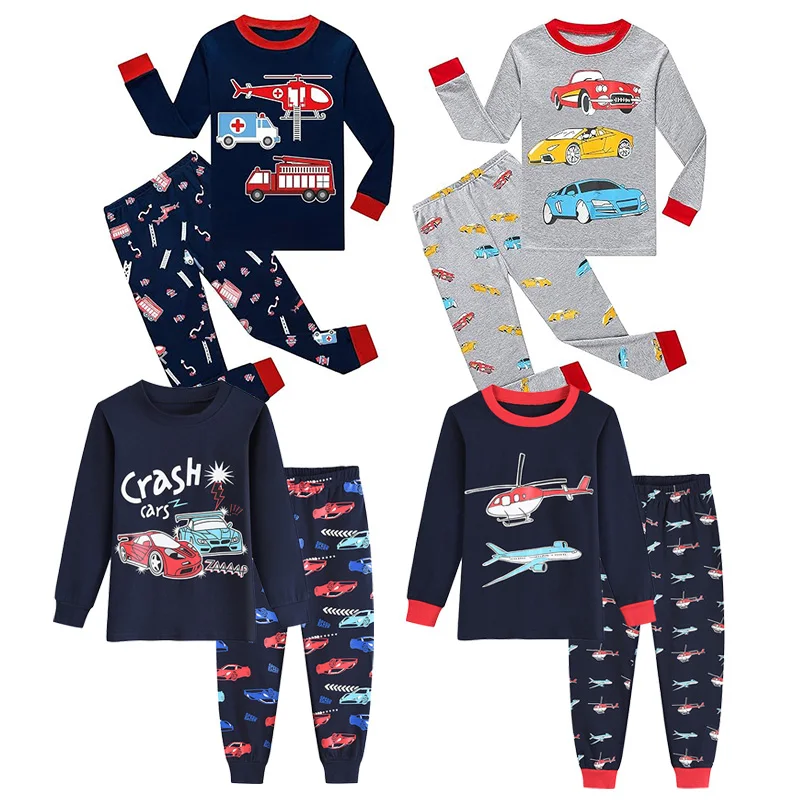 Little Hand Boys Cotton Loungewear Set Car Airplane Print Long Sleeve Top And Pants Nice Birthday Holiday Gift for Little Boys