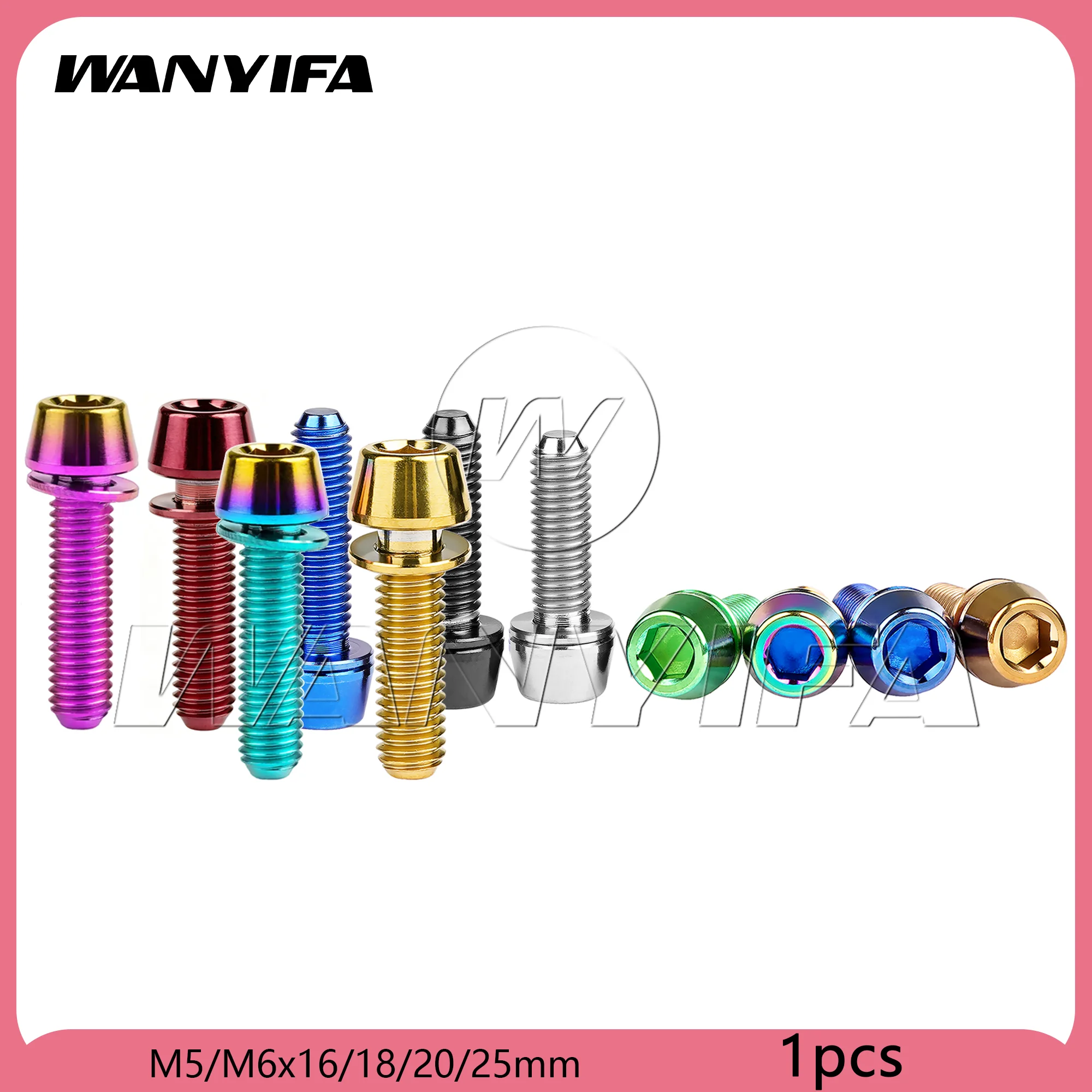 Wanyifa  Titanium Bolts M5M6x16/18/20/25mm Cone Head with Gasket Washer Bicycle Stem Screws