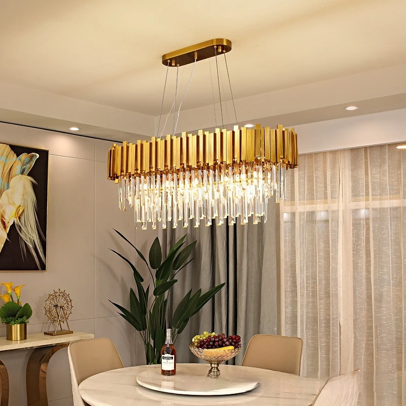 Gold Crystal Chandelier Lighting LED Lamp Living Room Bedroom Decor Chandeliers Kitchen Island Indoor Light Fixtures