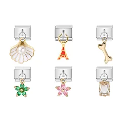 1PC Italian Charm Link Fit 9mm Stainless Steel Pendant Jewelry Shell Flower Tower Heart Bee DIY Making Bracelets Accessories