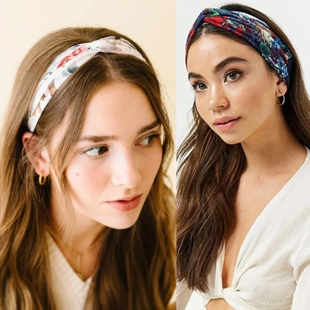 Diadema europea y americana de nuevo estilo, diadema con estampado bohemio, diadema elástica de algodón para mujer, maquillaje