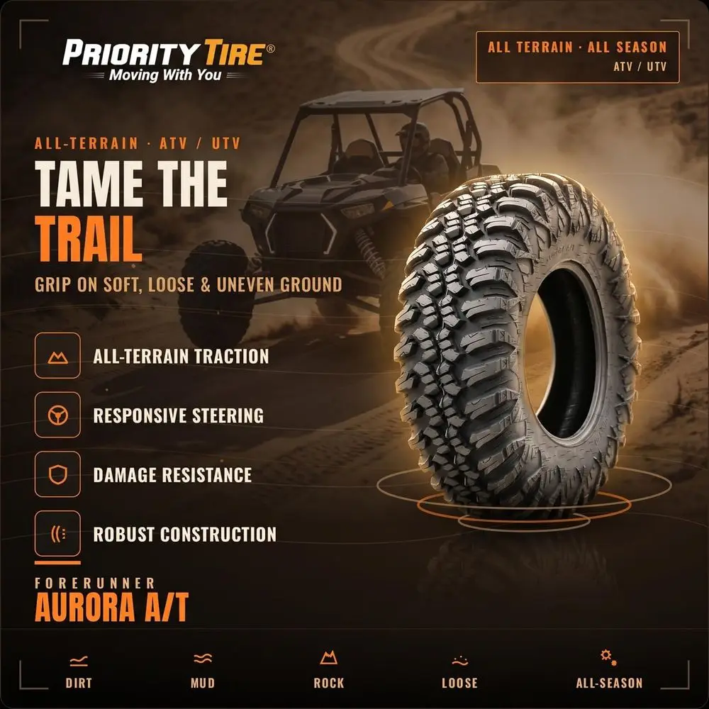 All-Terrain Radial Tire 25x10.00R12 67J Load Range 8 Ply Black Sidewall