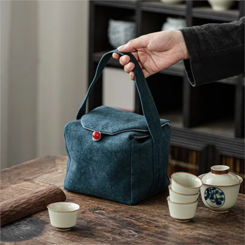 4Colors Retro Canvas Tea Pot Bag Tea Set Storage Bag Japanese Travel Portable Tea Cozies Storage Bag Tea Set Accessories LF393