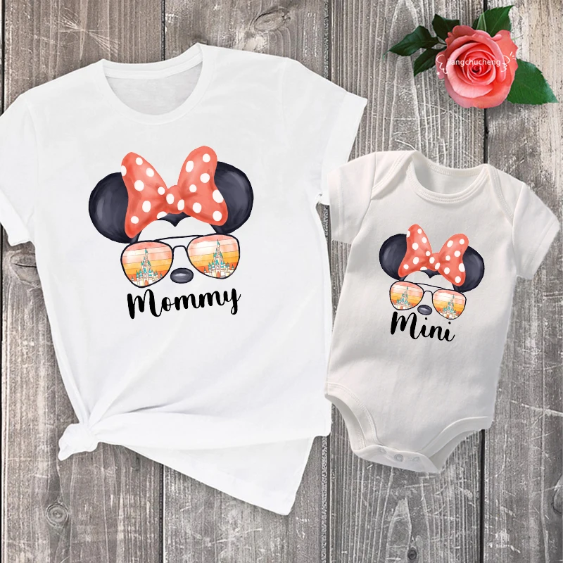 Daddy Mommy Mini Family Matching Outfits Father Mother Kids Tshirt Baby Bodysuit Family Look Mickey Minnie Mouse Top Tee Clothes