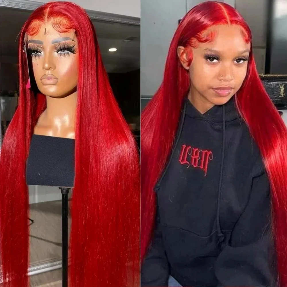 

26-дюймовые красные шелковистые прямые парики из синтетических материалов для модных женщин, термостойкие, естественно выглядящие, для вечеринок и косплея