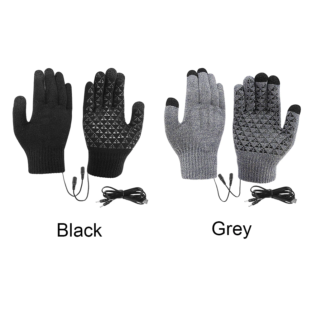 USB Heated Knitted Gloves Touch Screen Gloves Thicken Thermal Knitting Mitts Winter Cycling Gloves for Outdoor Sports