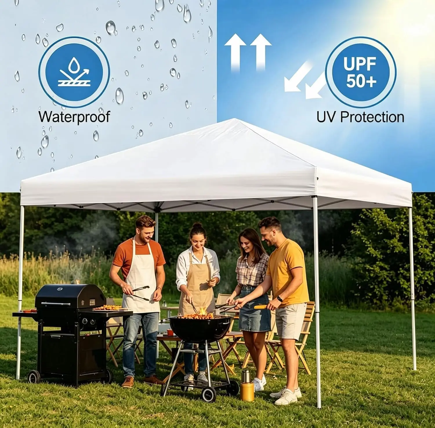 Pop Up Canopy Tent for Outdoor Use – Instant Setup Shade Shelter with Adjustable Legs, Wheeled Carry Bag, and Windproof Guy Ropes