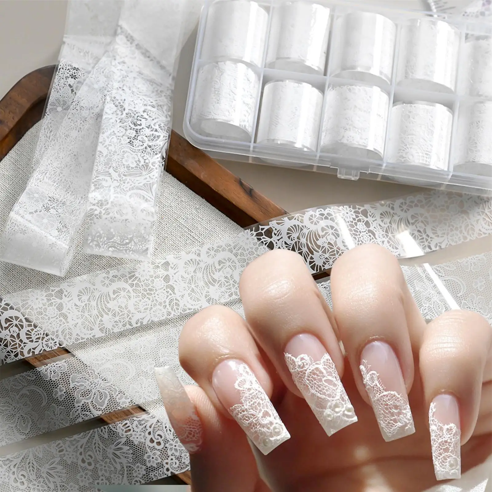 10 rolls Mixed Black&White Lace Nail Transfer Foils Sticker Set Sexy Lace Flower Patterns Nail Stickers For women Manicure Decor