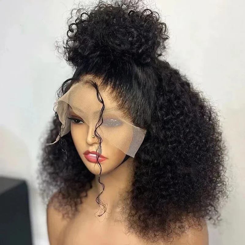 

Human hair wigs front lace wig set bla small curly wig head cover