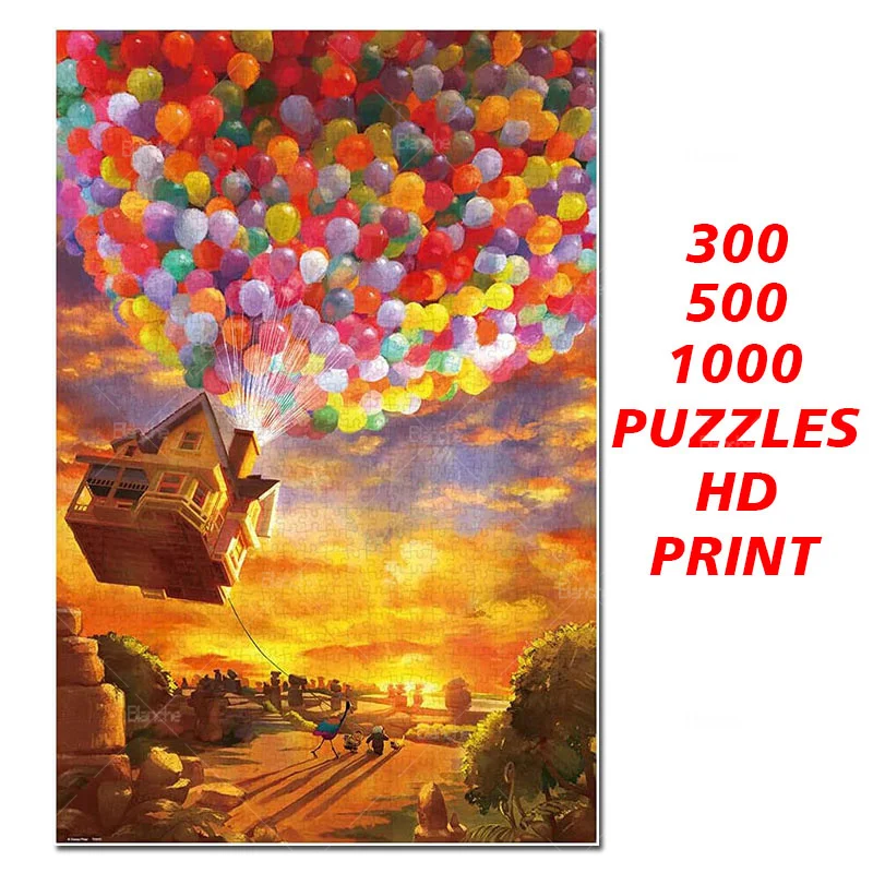 

Up Film Balloon House Old Man Sunsetting Landscape Disney Puzzles 300 500 1000PCS Paper Jigsaw For Kids Teens Like Room Ornament