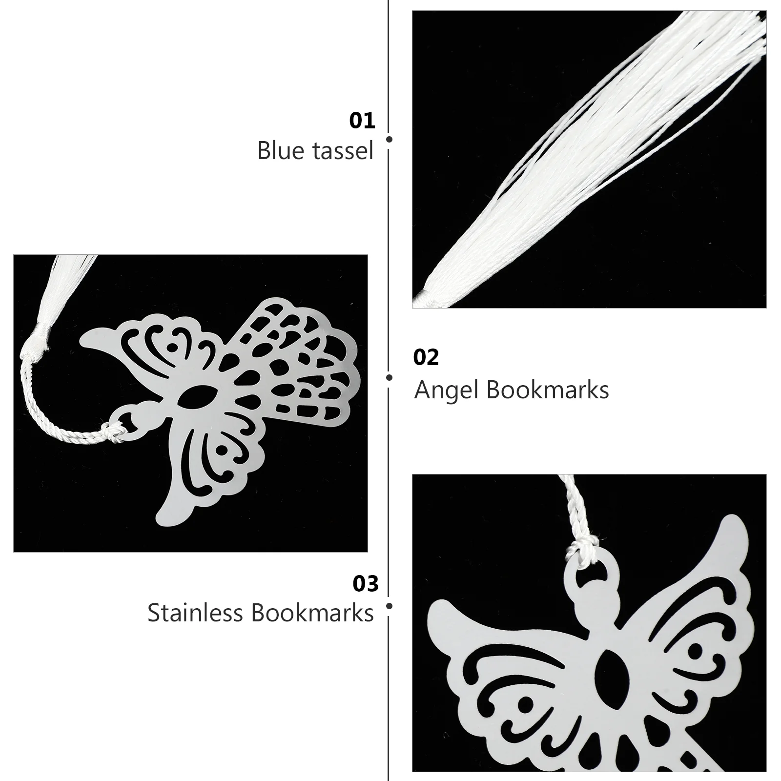 6-teiliges Lesezeichen für den Abschluss, Engel, Lesezeichen, dekorative Lesezeichen, Edelstahl, für Studenten, Quaste, Seitenmarkierung, Lesen, zart