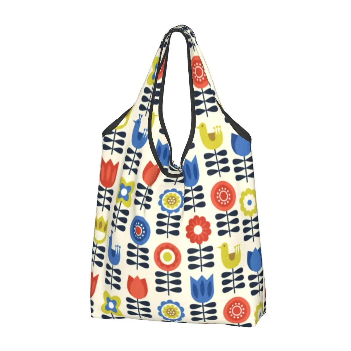 Custom Vintage Scandinavian Floral Orla Kiely Shopping Bag Women Portable Large Capacity Groceries Shopper Tote Bags