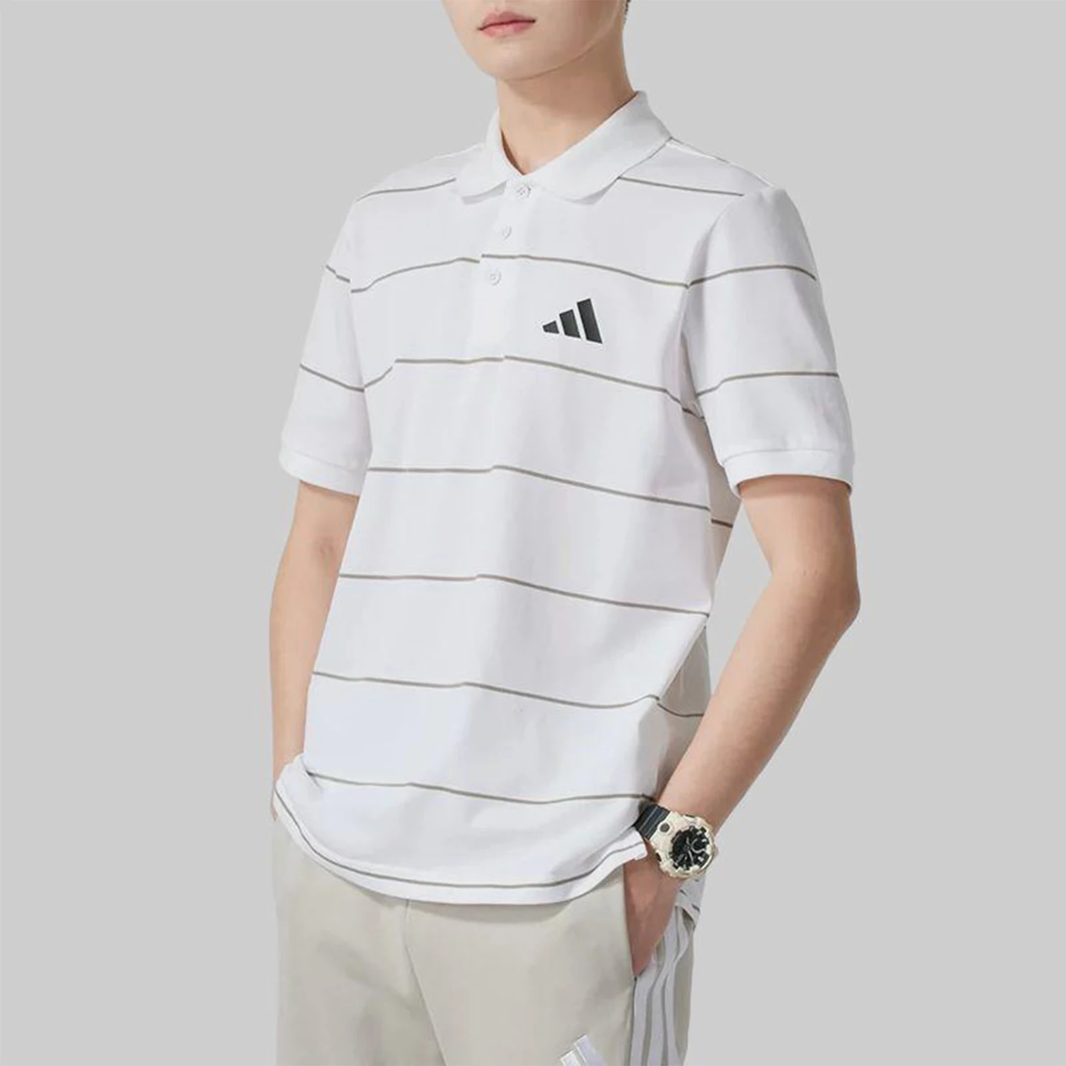 

Оригинальная весенняя новинка Adidas, мужская трикотажная дышащая футболка с короткими рукавами в полоску JL6043