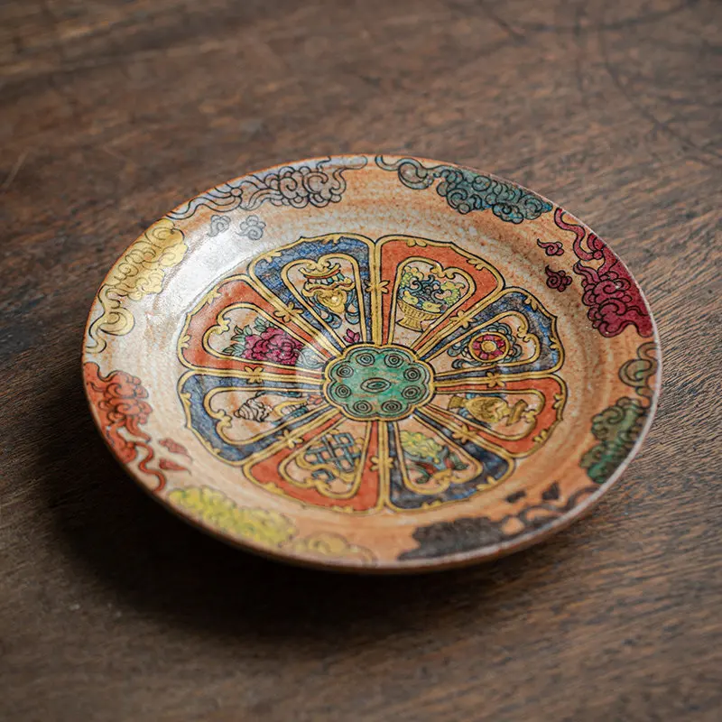 Auspicious eight treasures tea bearing Chinese retro pot pad plate fruit plate tea set