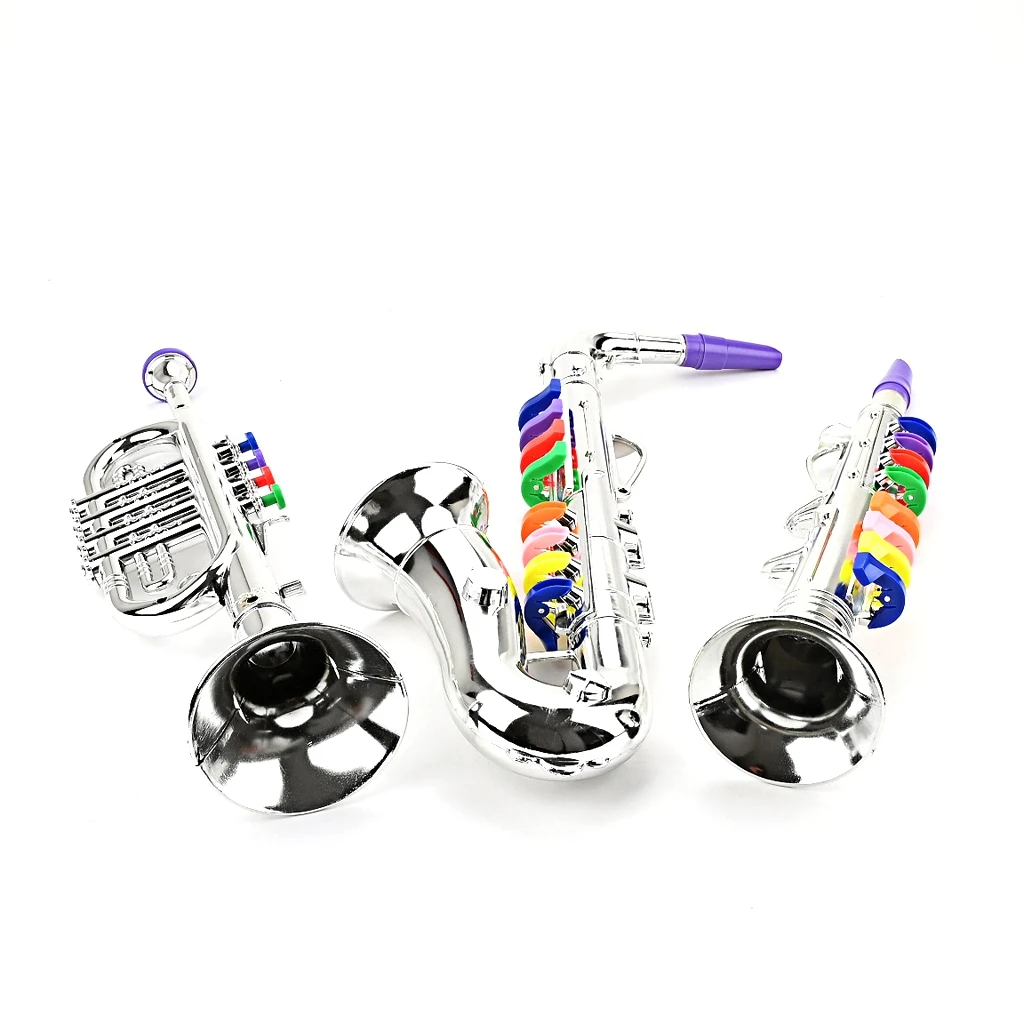 Instrumentos musicales para niños, clarinete de juguete, trompeta de saxofón, combinación de instrumentos musicales de viento y latón para juego de niños pequeños, 3 uds.