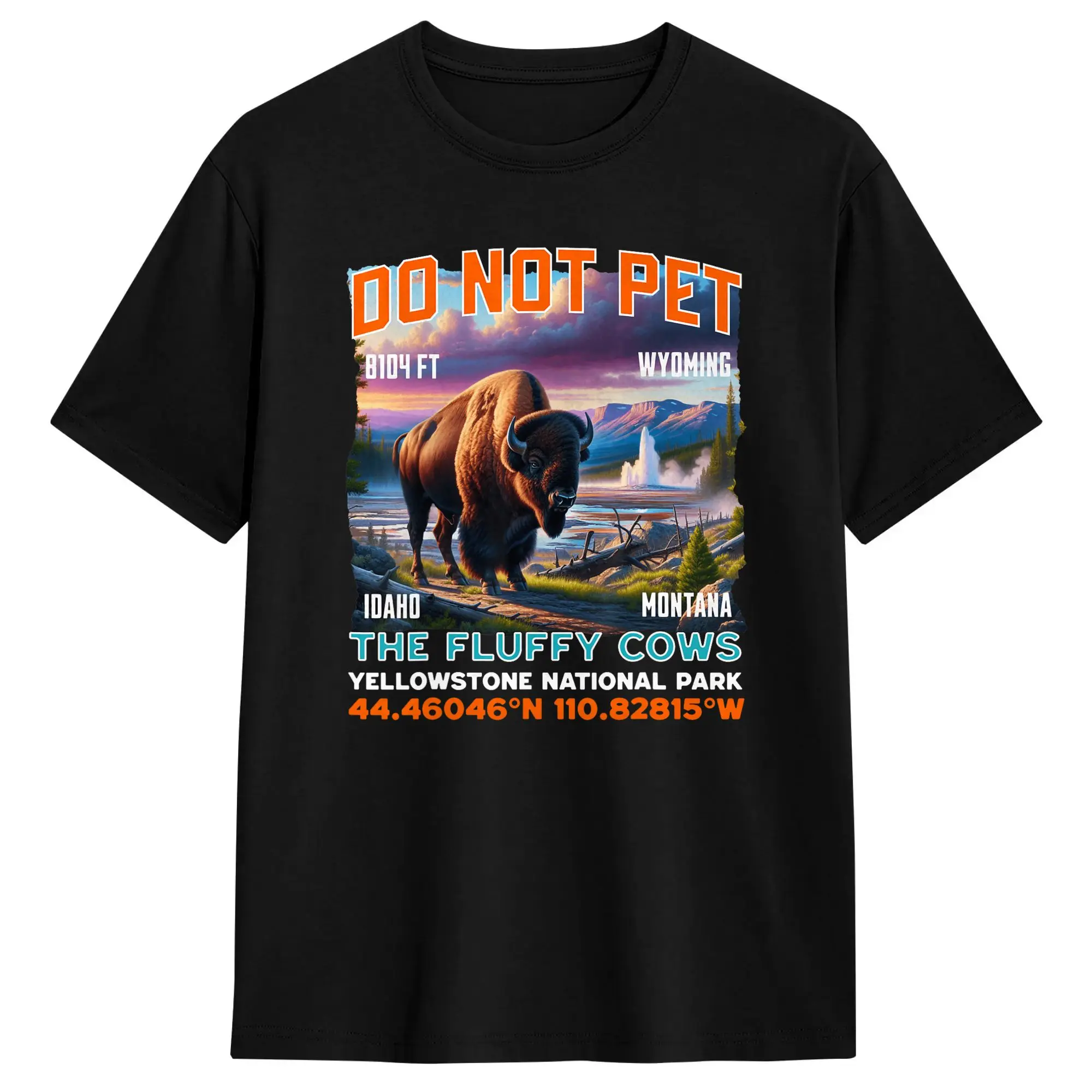 Do Not Pet the Fluffy Cows Bison Yellowstone National Park Cotton T Shirt For Men's Beach  Streetwear T-Shirts Trendy Cool Tees