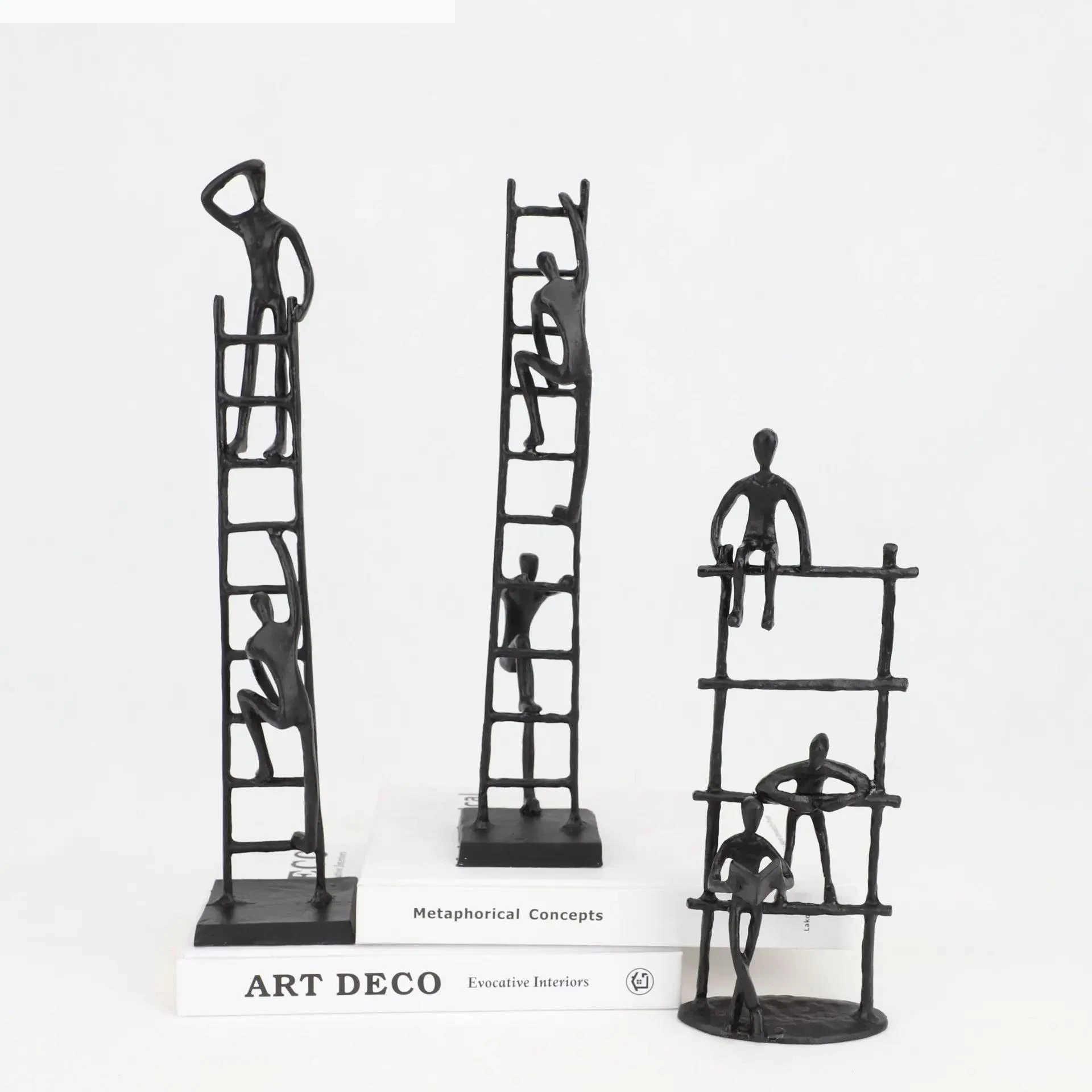 Metal Handicraft Black Climbing Staircase Climbing Abstract Sculpture Decorative Figurines Home Decoration