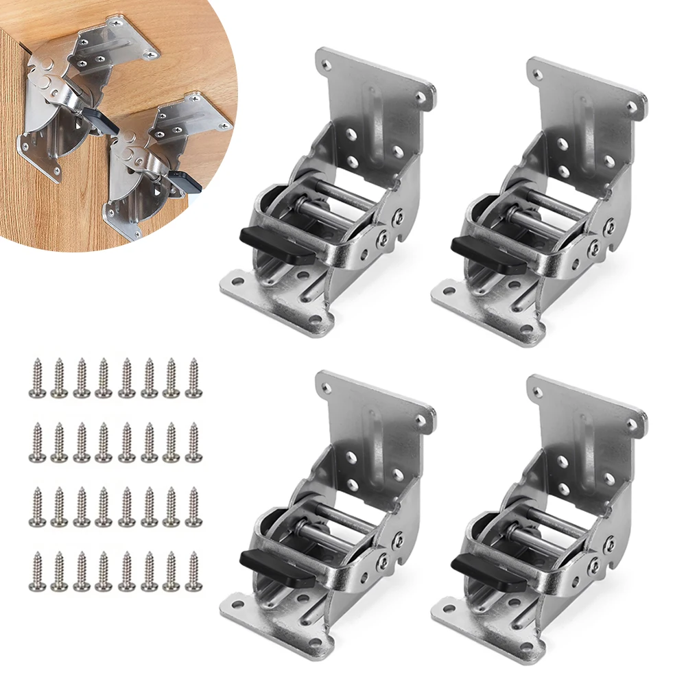 4 PCS Thickeneded Self-Locking Foldable Hinges 0° 90° 180° Foldable Table Connecting Hinges DIY Foldable Workbench Accessories