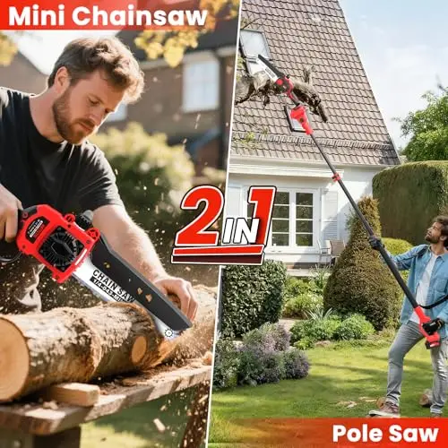 2-in-1 Cordless Pole Saw, 8 Inch Mini Chainsaw, 6.6-Ft Electric Pole Saws from Asurion, LLC