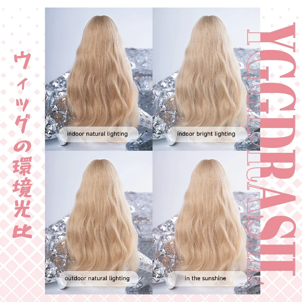 26 Polegada loira lolita estilo perucas sintéticas com franja longo ondulado peruca de cabelo para uso diário feminino cosplay drag queen resistente ao calor