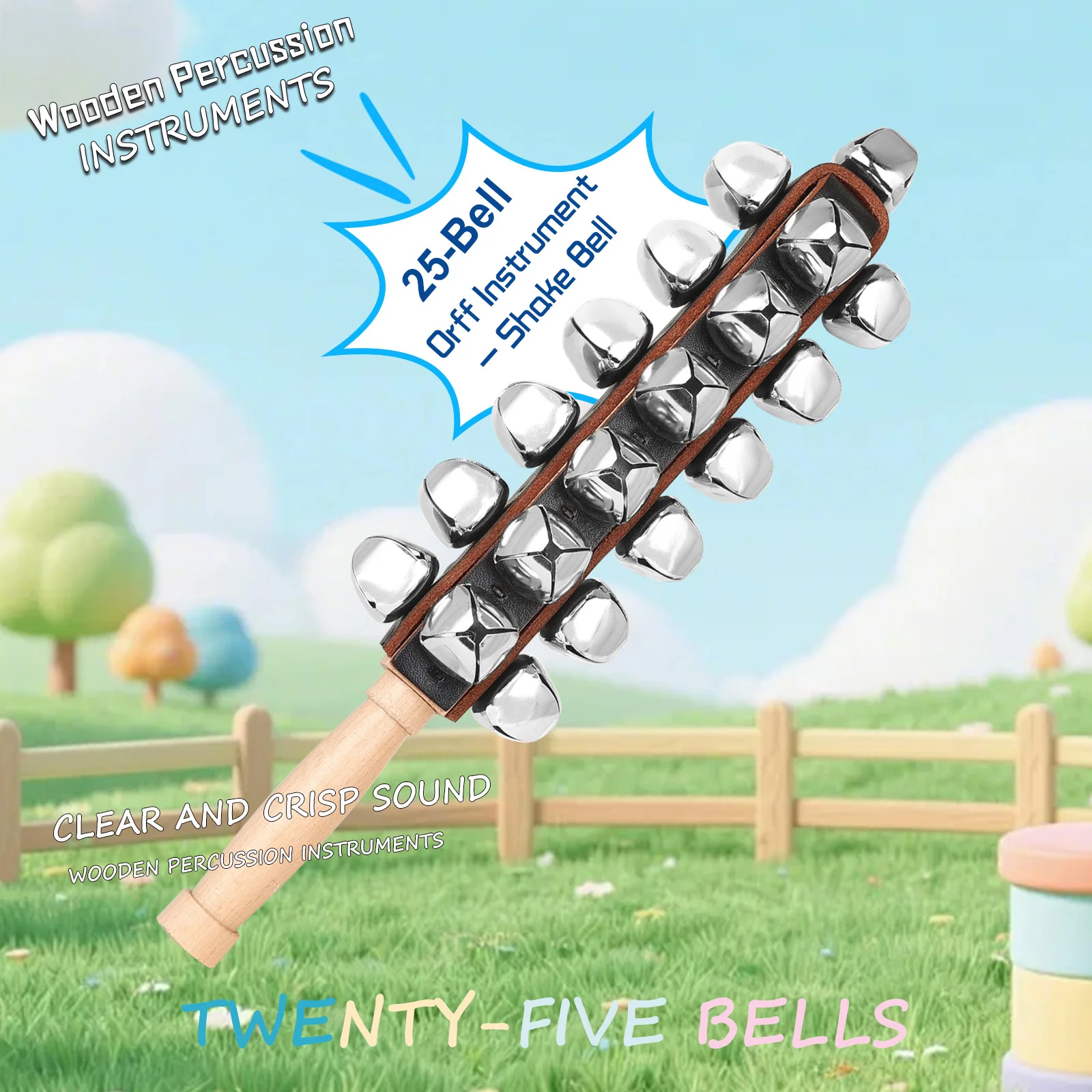 IRIN J202 Shaker Jingle Bells Hand Held Bell Stick Wooden Jingle Bells for Adult KTV Party Orff Instruments Early Education Toys
