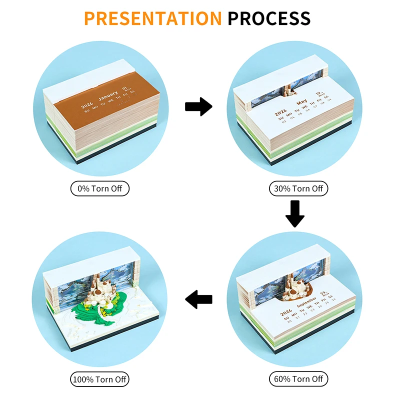 

[k]Time Piece Calendar 2026 Desk Calendar With LED Light 3D Tear-away Calendar Paper Carving Art Memo Pad Notepad Gift Christmas